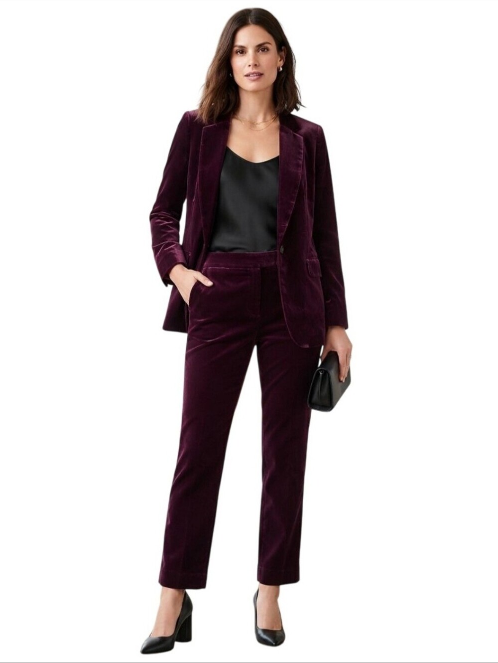 Banana Republic Sour Cherry Velvet Blazer Hayden Pull On Pants Size 2/M